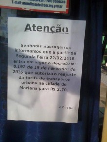 Passagens sofrem aumento em Mariana