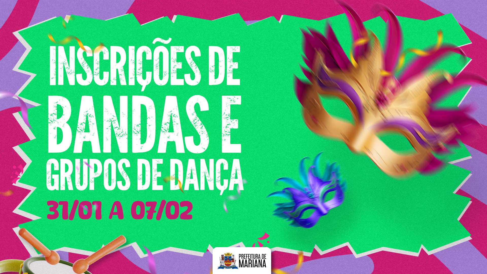 Prefeitura de Mariana abre inscrições para bandas e grupos de dança interessados em se apresentar no carnaval