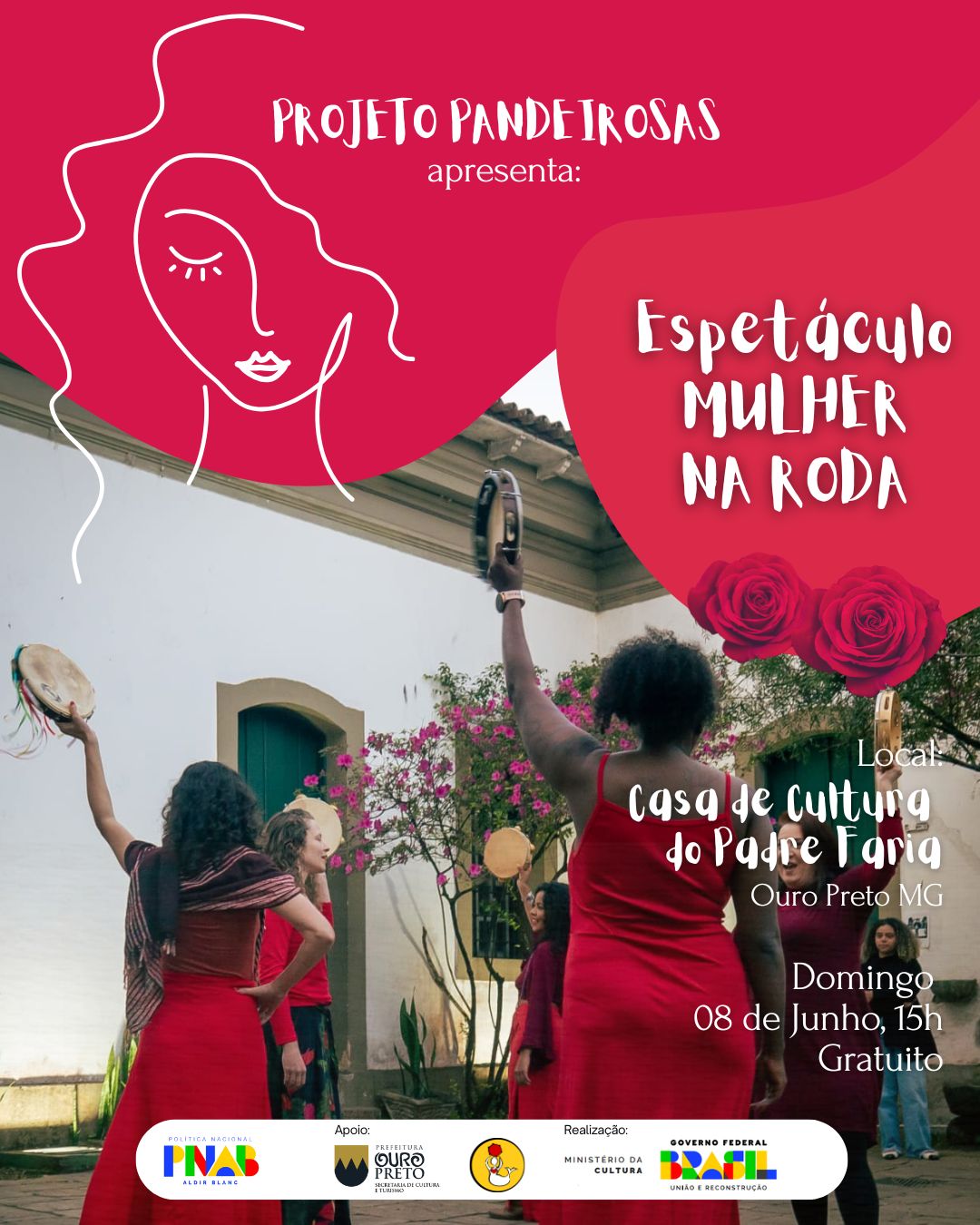 Projeto Pandeirosas apresenta espetáculo em Ouro Preto, neste fim de semana