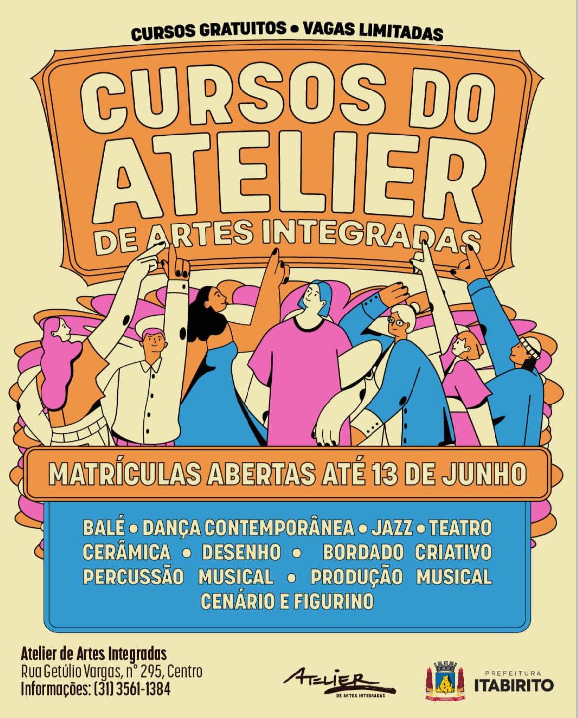 Atelier de Artes Integradas abre inscrições para cursos gratuitos em Itabirito