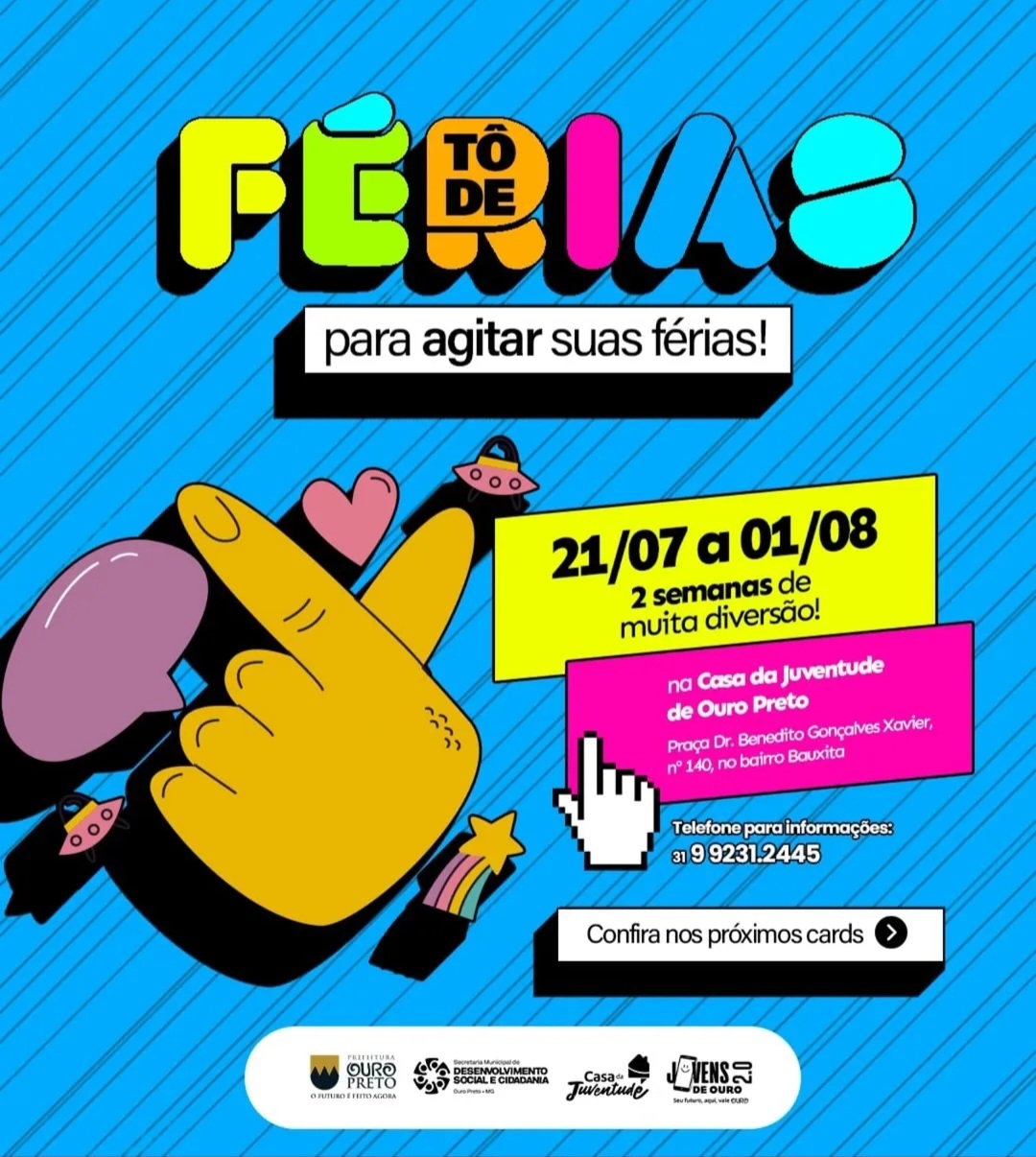 Casa da Juventude promove atividades recreativas gratuitas em Ouro Preto e Cachoeira do Campo