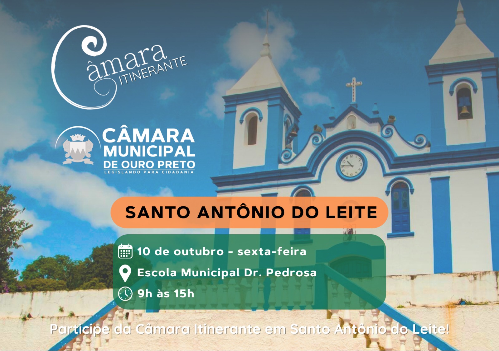 Câmara Itinerante leva serviços gratuitos ao distrito de Santo Antônio do Leite nesta sexta-feira