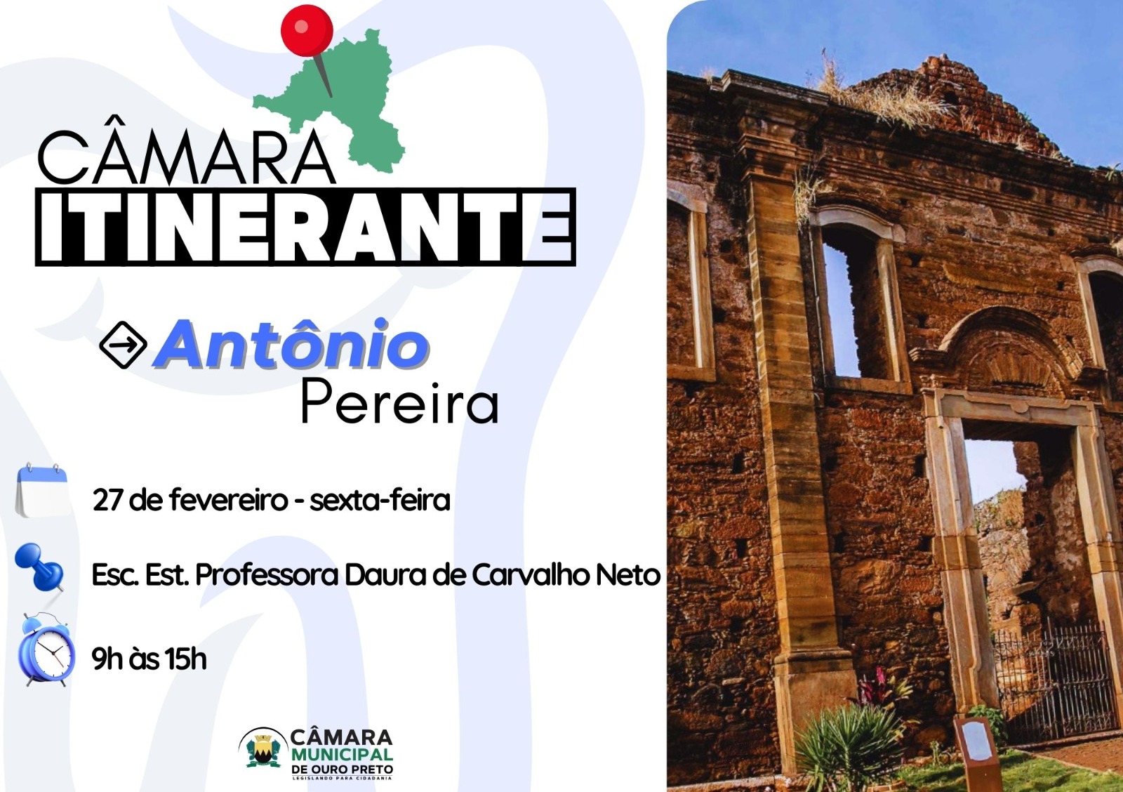 Câmara Itinerante começa a percorrer os distritos de Ouro Preto no fim do mês
