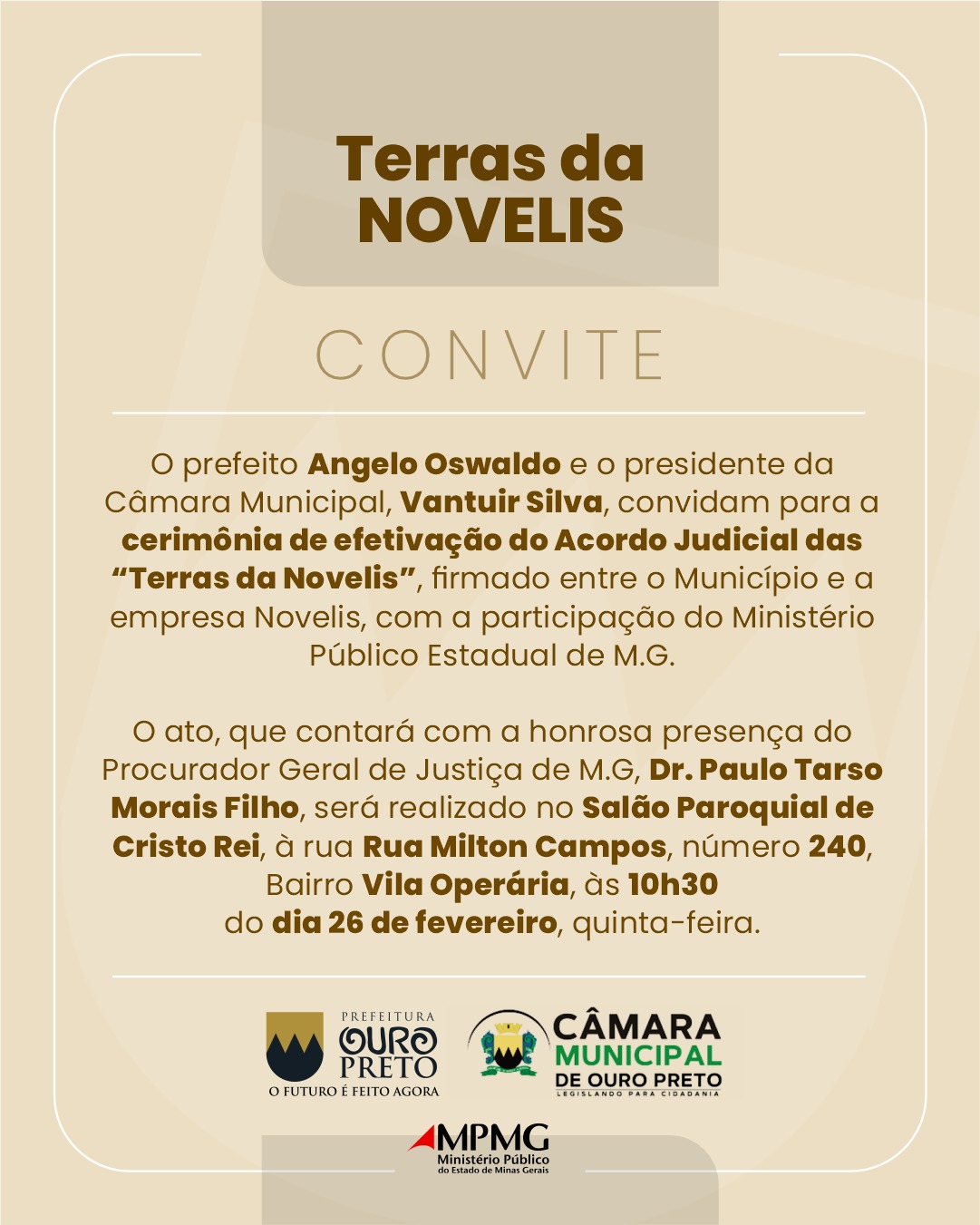 Convite à população: celebração do acordo histórico das “Terras da Novelis”