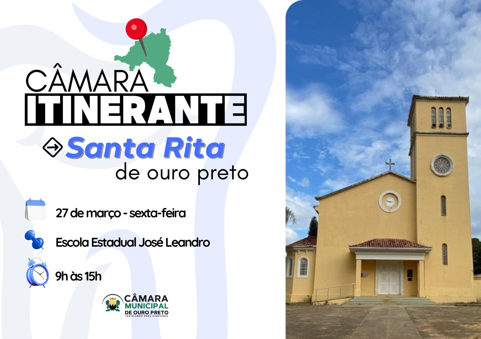 Santa Rita de Ouro Preto recebe a Câmara Itinerante no dia 27 de março com diversos serviços gratuitos