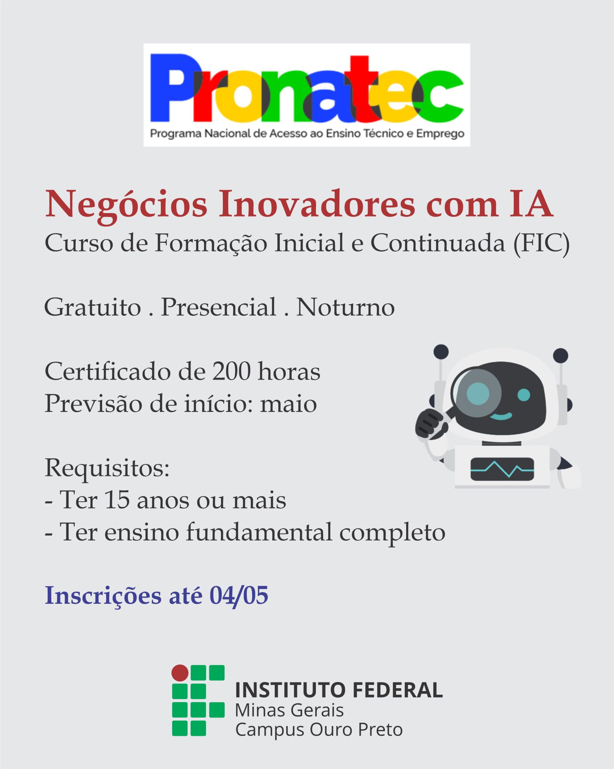 IFMG abre vagas para curso gratuito de inovação com inteligência artificial