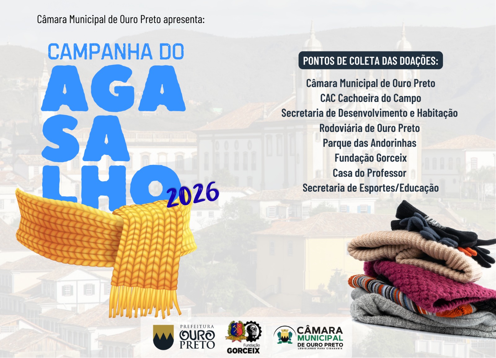 Câmara Municipal de Ouro Preto lança a Campanha do Agasalho 2026