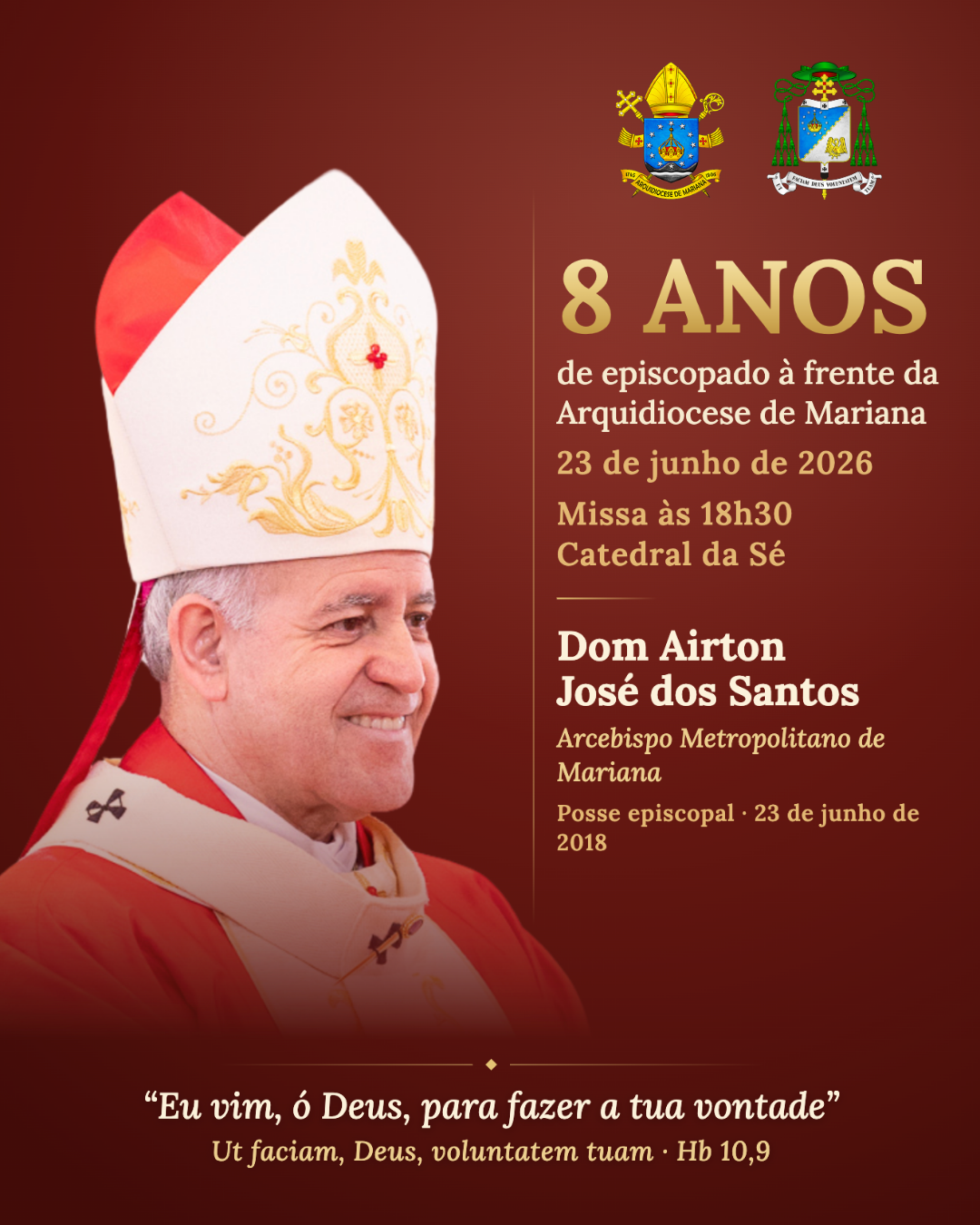 Arquidiocese de Mariana celebra 8 anos de ministério de Dom Airton José dos Santos