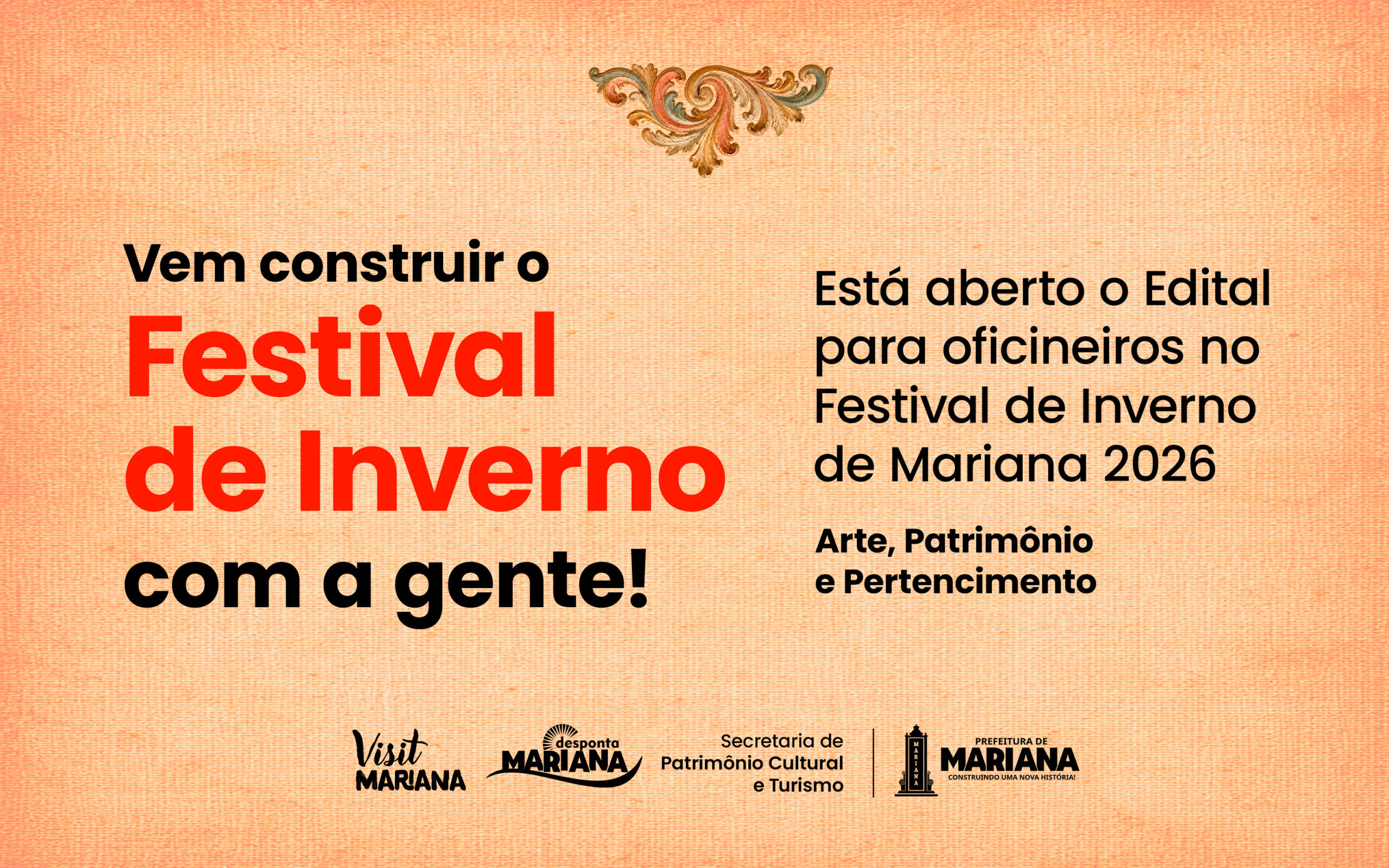 Mariana abre inscrições para oficineiros do Festival de Inverno 2026